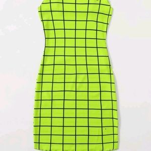 Neon Lime Trim Grid Bodycon Dress